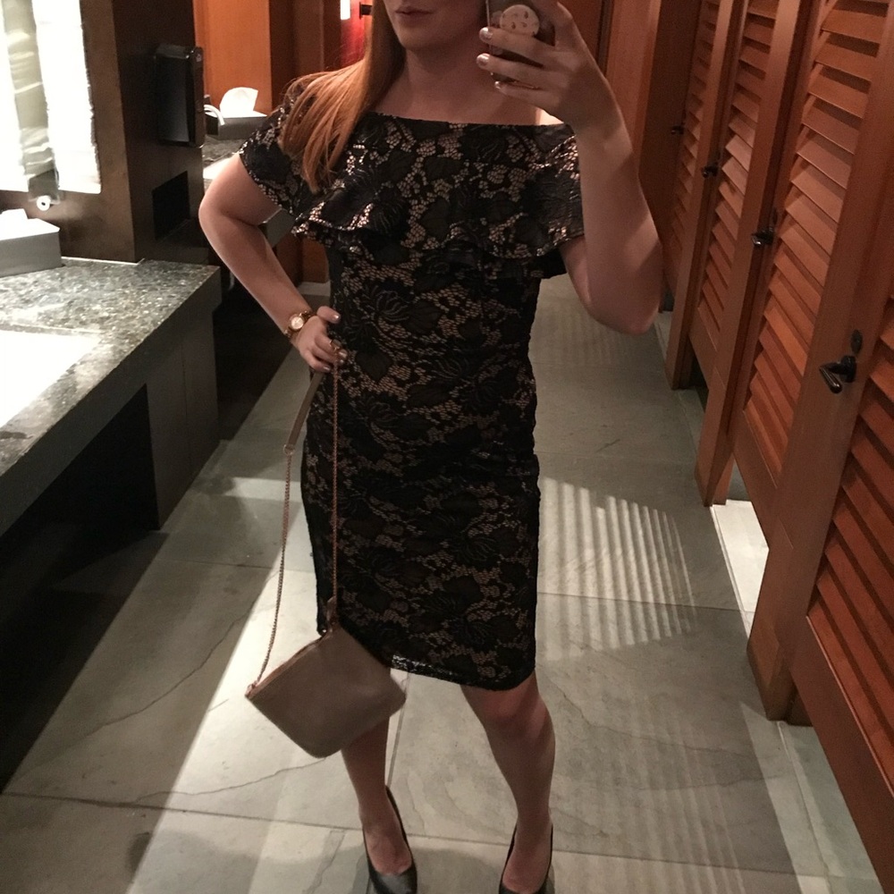 Le Chateau Black Lace Ruffle Mini Dress
